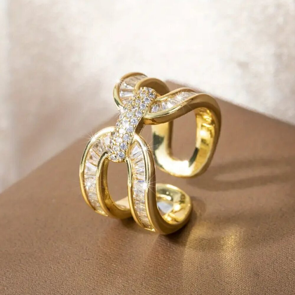 Adjustable Bling Statement Ring Baguette Cut and Channel Set 1417